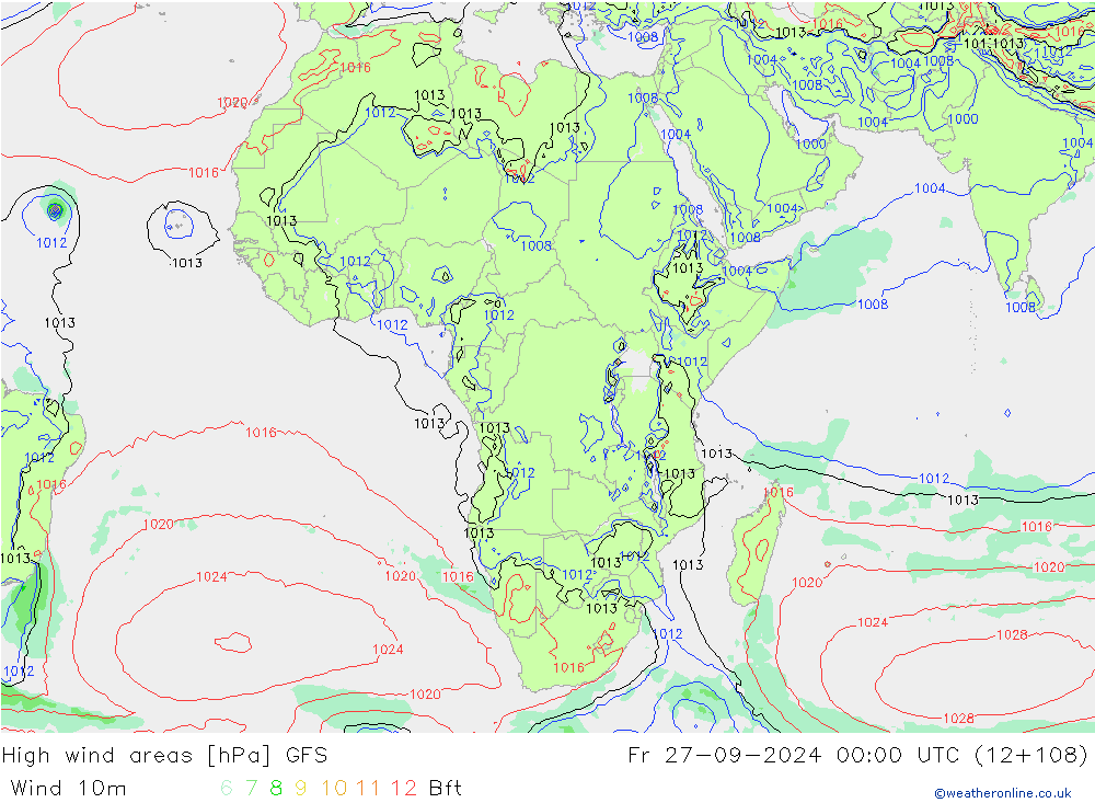 High wind areas GFS Fr 27.09.2024 00 UTC