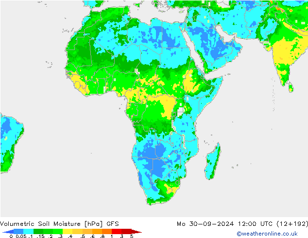 Volumetric Soil Moisture GFS пн 30.09.2024 12 UTC