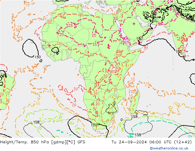 Hoogte/Temp. 850 hPa GFS di 24.09.2024 06 UTC