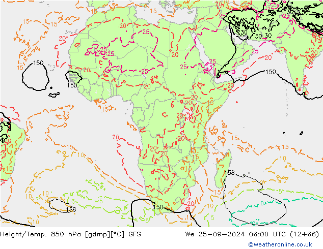 Z500/Yağmur (+YB)/Z850 GFS Çar 25.09.2024 06 UTC