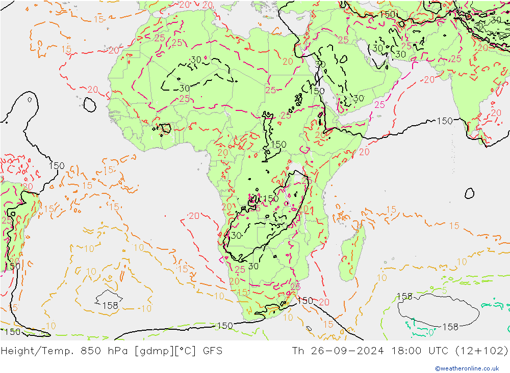Height/Temp. 850 hPa GFS Th 26.09.2024 18 UTC