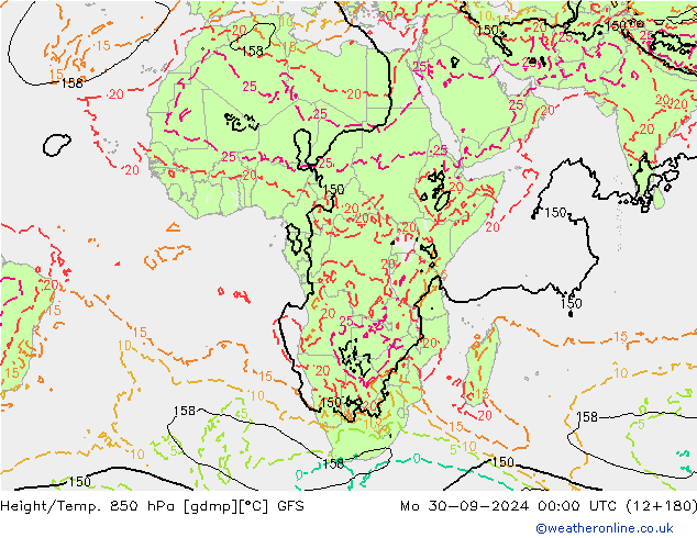 Height/Temp. 850 hPa GFS Mo 30.09.2024 00 UTC