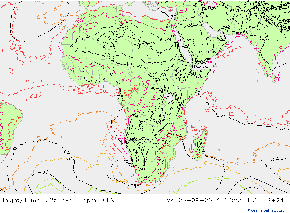 Height/Temp. 925 hPa GFS Seg 23.09.2024 12 UTC