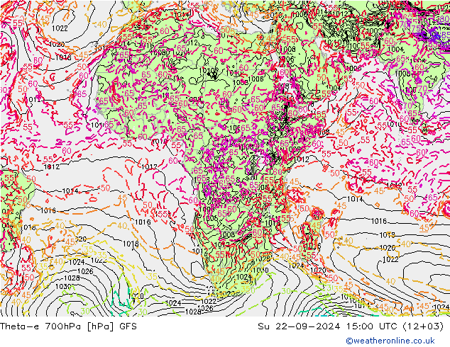 Theta-e 700hPa GFS Dom 22.09.2024 15 UTC