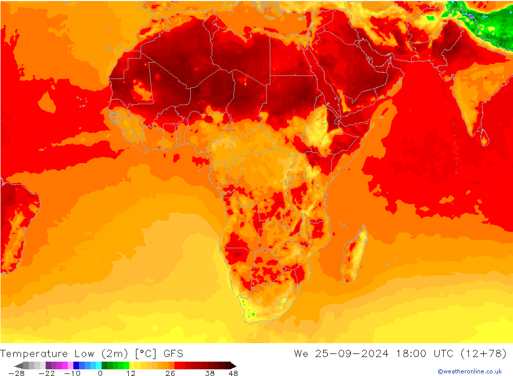 température 2m min GFS mer 25.09.2024 18 UTC