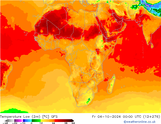 Min.temperatuur (2m) GFS vr 04.10.2024 00 UTC