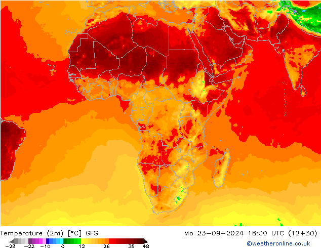 Temperature (2m) GFS Mo 23.09.2024 18 UTC