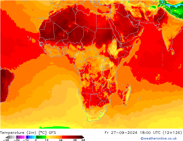 Temperature (2m) GFS Pá 27.09.2024 18 UTC