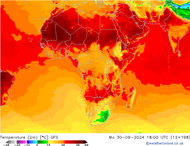 Sıcaklık Haritası (2m) GFS Pzt 30.09.2024 18 UTC