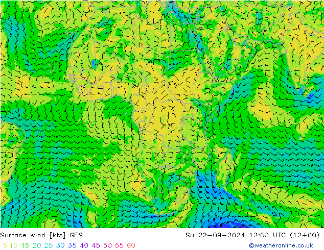 Vent 10 m GFS dim 22.09.2024 12 UTC