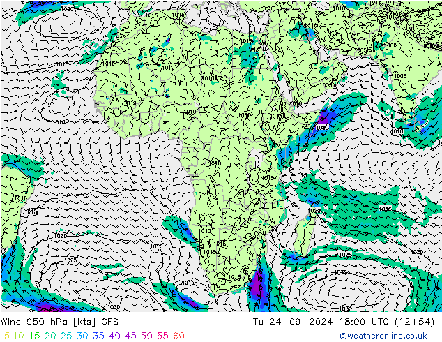 Wind 950 hPa GFS september 2024