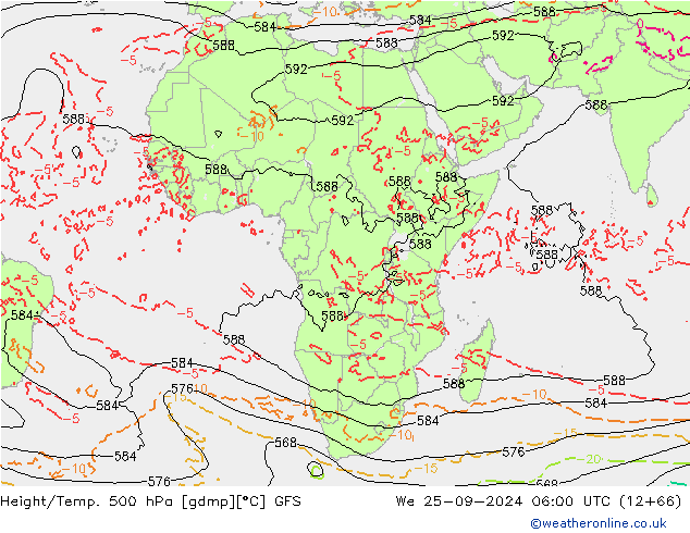 Z500/Yağmur (+YB)/Z850 GFS Çar 25.09.2024 06 UTC