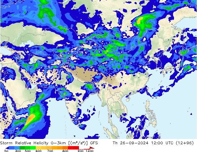 Storm Relative Helicity GFS Čt 26.09.2024 12 UTC