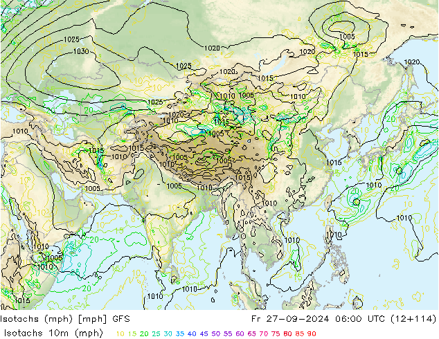 Isotachs (mph) GFS Fr 27.09.2024 06 UTC