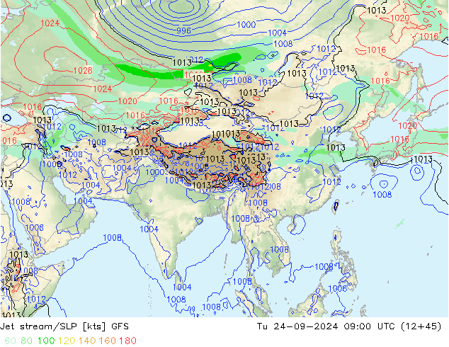 Corrente a getto GFS mar 24.09.2024 09 UTC