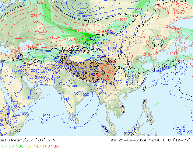 Jet stream/SLP GFS We 25.09.2024 12 UTC