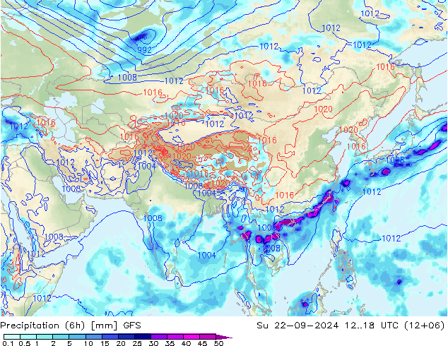 Precipitación (6h) GFS dom 22.09.2024 18 UTC