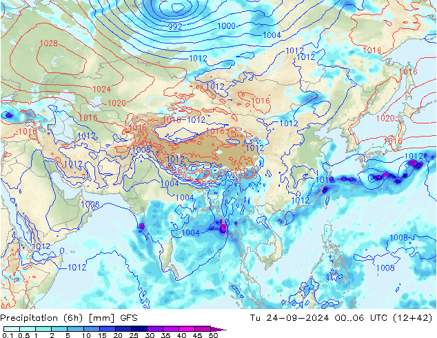 Yağış (6h) GFS Sa 24.09.2024 06 UTC