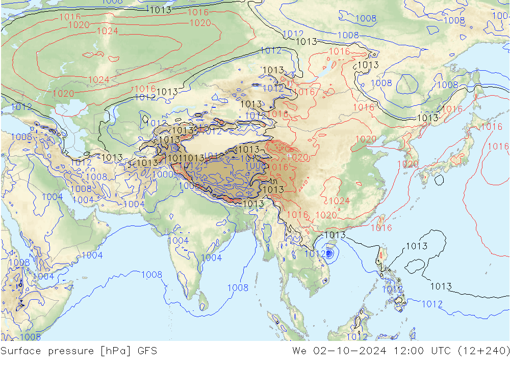 Pressione al suolo GFS mer 02.10.2024 12 UTC