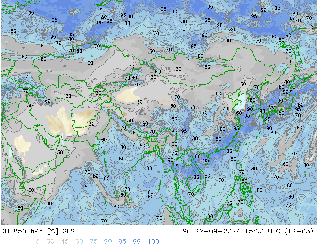 RH 850 hPa GFS Dom 22.09.2024 15 UTC