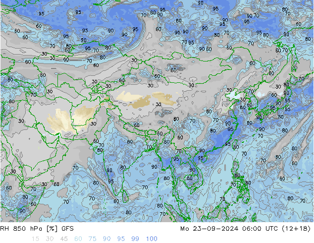 RH 850 hPa GFS lun 23.09.2024 06 UTC