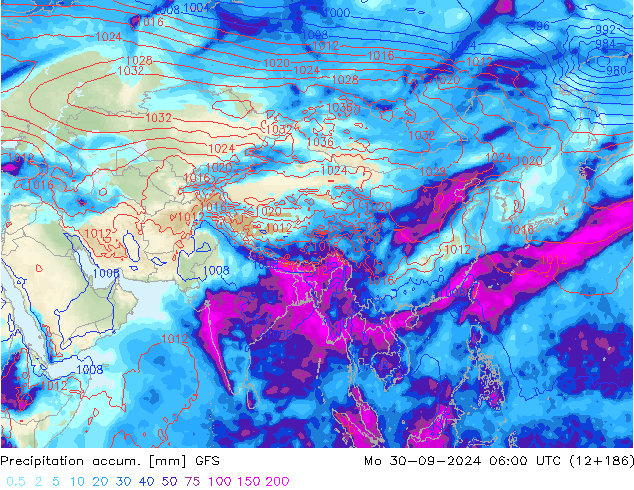 Precipitation accum. GFS  30.09.2024 06 UTC