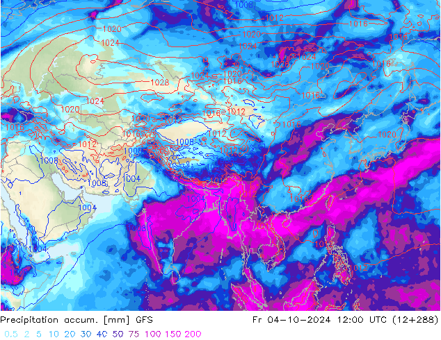 Precipitation accum. GFS Fr 04.10.2024 12 UTC