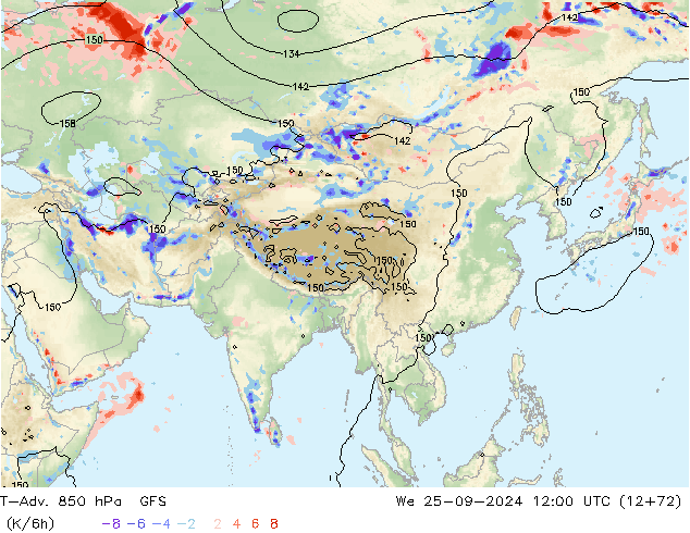 T-Adv. 850 hPa GFS śro. 25.09.2024 12 UTC