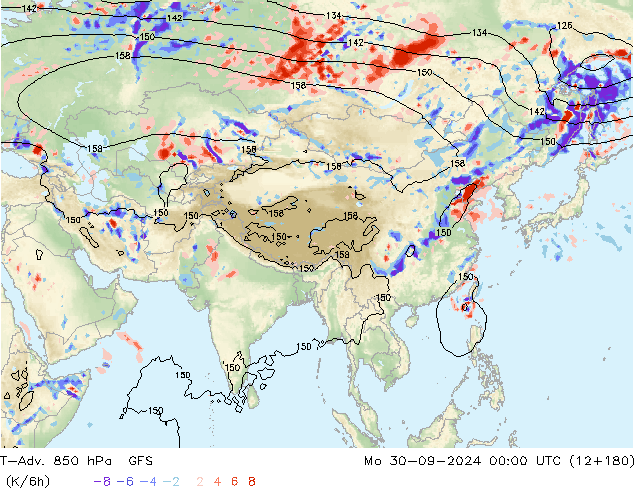 T-Adv. 850 hPa GFS lun 30.09.2024 00 UTC