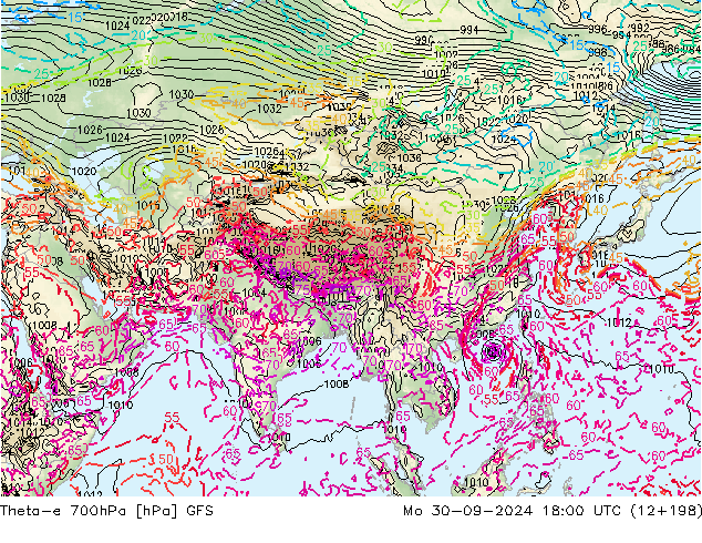 Theta-e 700hPa GFS Mo 30.09.2024 18 UTC