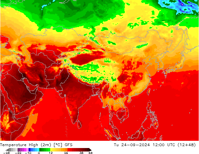 Temperature High (2m) GFS Tu 24.09.2024 12 UTC