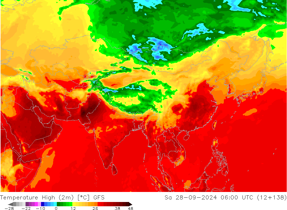 Temp. massima (2m) GFS sab 28.09.2024 06 UTC