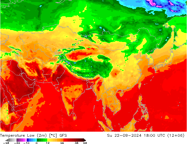 température 2m min GFS dim 22.09.2024 18 UTC