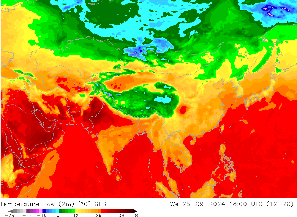 Minumum Değer (2m) GFS Çar 25.09.2024 18 UTC