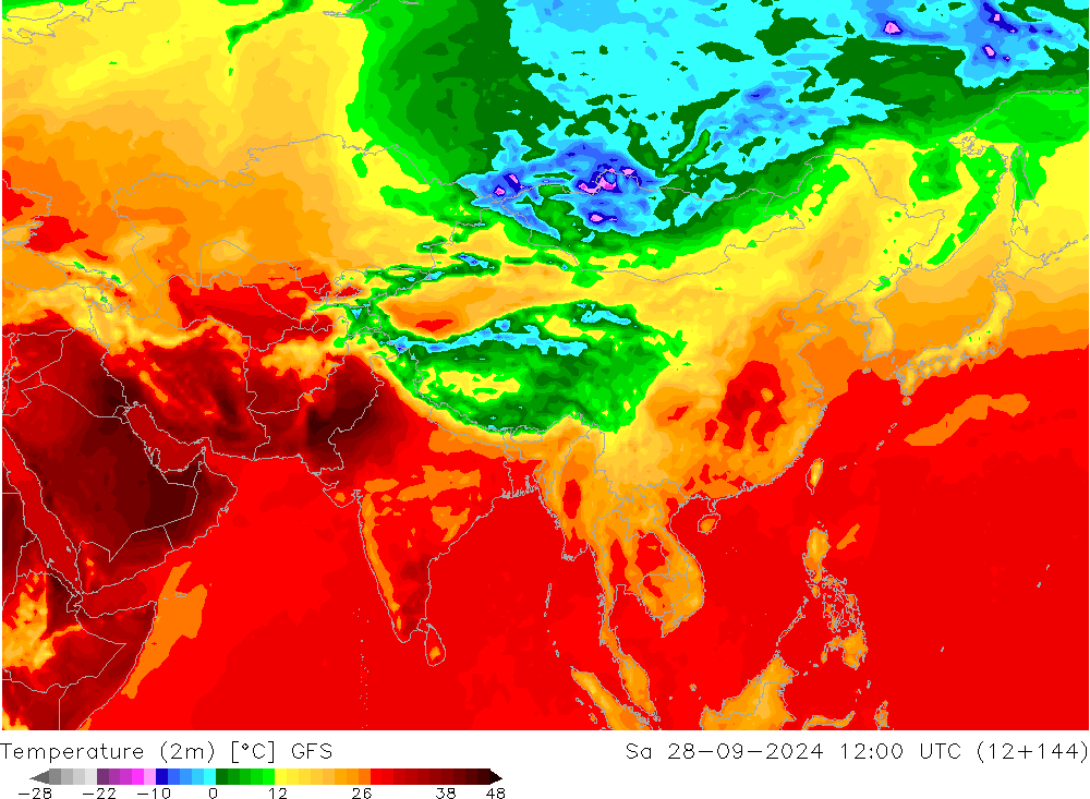 Temperatura (2m) GFS sab 28.09.2024 12 UTC