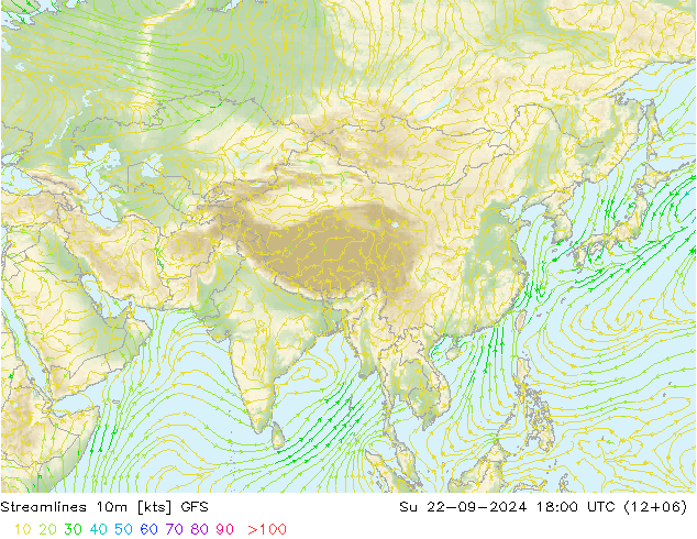 Stromlinien 10m GFS So 22.09.2024 18 UTC