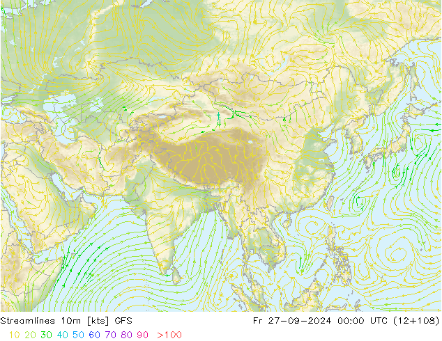 ветер 10m GFS пт 27.09.2024 00 UTC