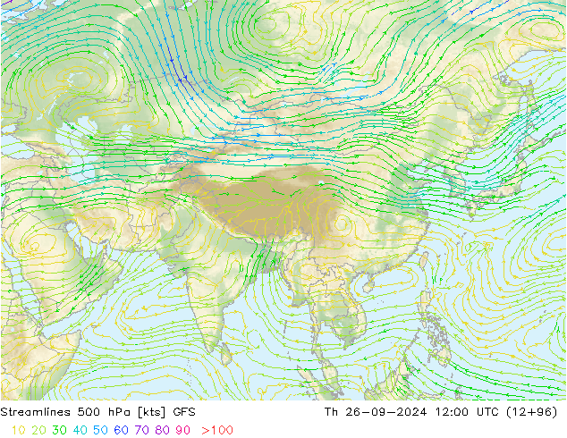 Streamlines 500 hPa GFS Čt 26.09.2024 12 UTC