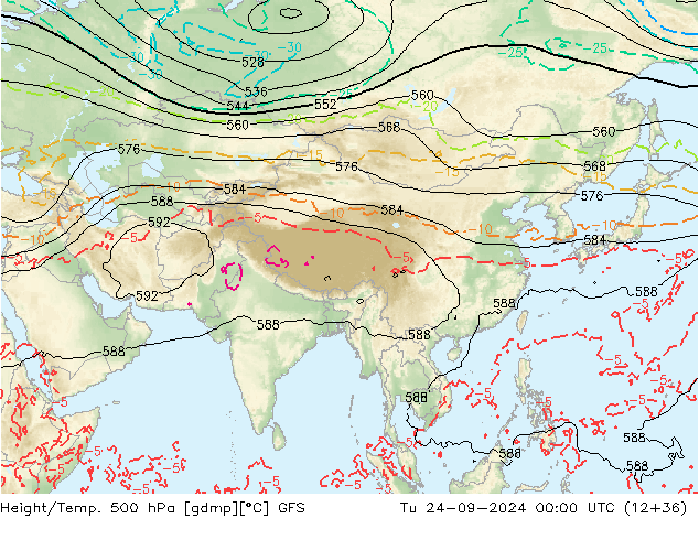 Z500/Rain (+SLP)/Z850 GFS вт 24.09.2024 00 UTC