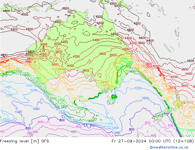 Freezing level GFS пт 27.09.2024 00 UTC