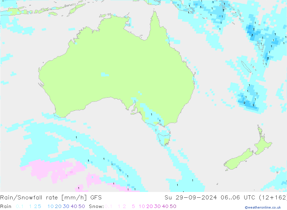 Rain/Snowfall rate GFS Вс 29.09.2024 06 UTC