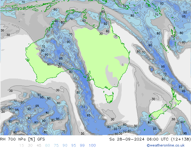 RH 700 hPa GFS Sa 28.09.2024 06 UTC