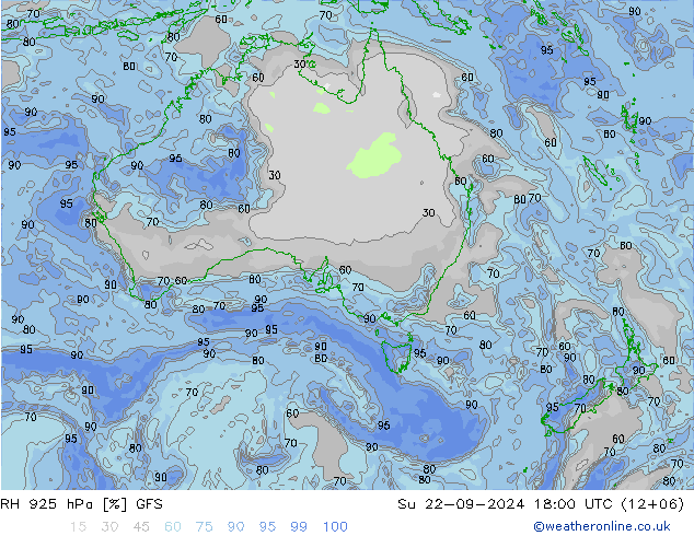 RH 925 hPa GFS Su 22.09.2024 18 UTC