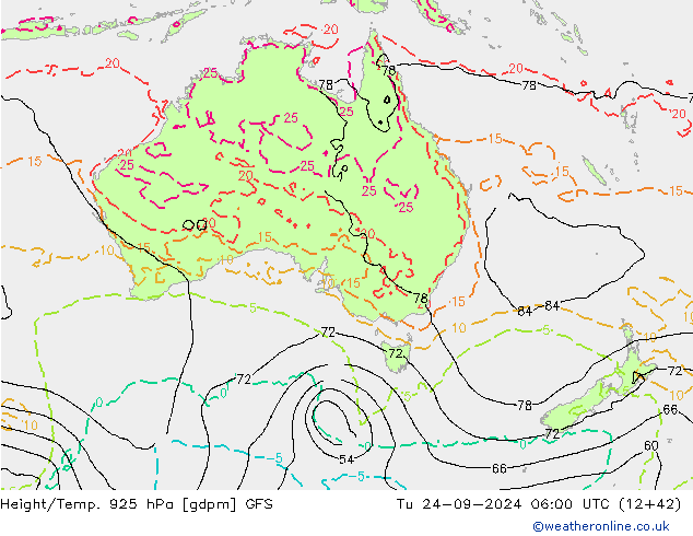 Height/Temp. 925 hPa GFS Tu 24.09.2024 06 UTC