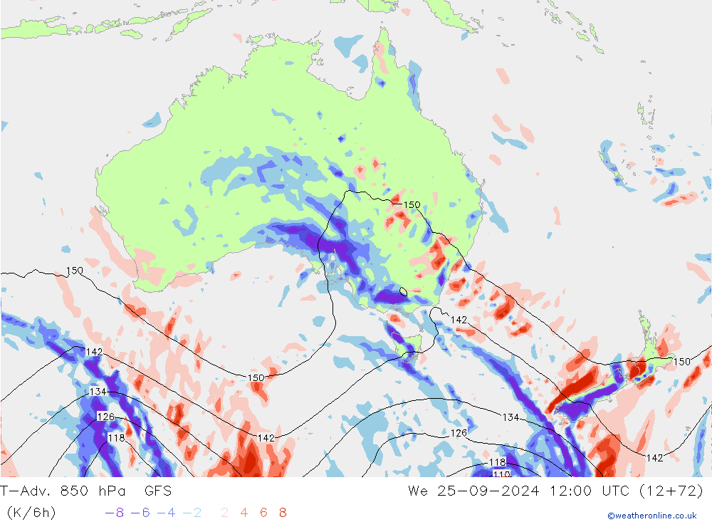 T-Adv. 850 hPa GFS We 25.09.2024 12 UTC