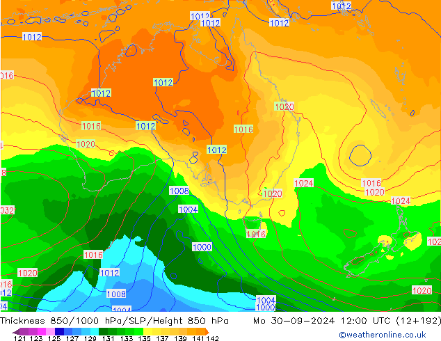 Thck 850-1000 hPa GFS Po 30.09.2024 12 UTC