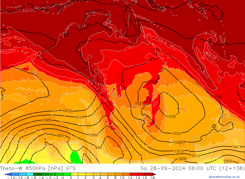 Theta-W 850hPa GFS Sa 28.09.2024 06 UTC