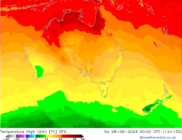 Temperature High (2m) GFS Sa 28.09.2024 00 UTC