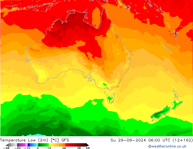 Min.temperatuur (2m) GFS zo 29.09.2024 06 UTC