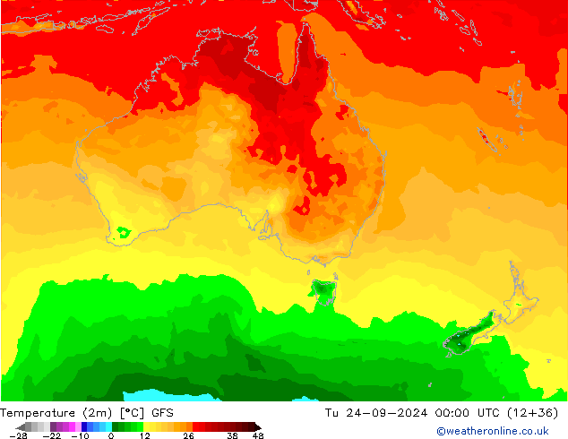 Temperature (2m) GFS Tu 24.09.2024 00 UTC